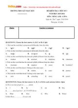 Bộ đề kiểm tra 1 tiết số 3 môn Tiếng Anh Lớp 6 - Năm học 2015-2016 - Trường THCS Lê Ngọc Hân